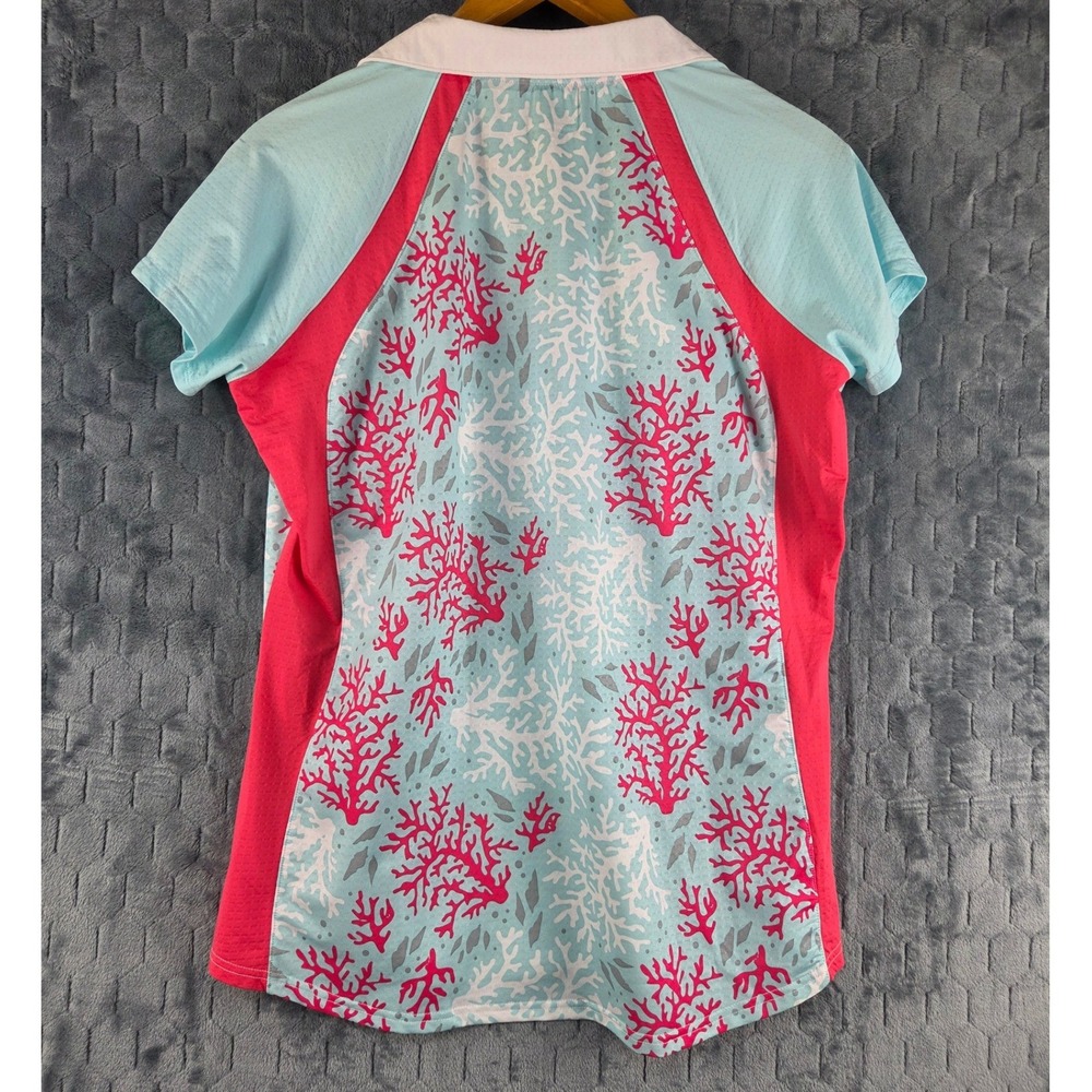 Bette & Court Womens XL Golf Polo Shirt White Aqua Pink Coral‎ Print 1/4 Zip Top - Picture 2 of 7